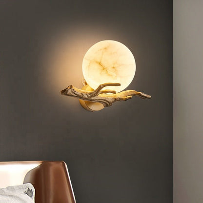 Marble & Brass Wall Sconce LED Light Fixture for Bedroom, Living Room, Hallway – Modern Minimalist Indoor Lighting
