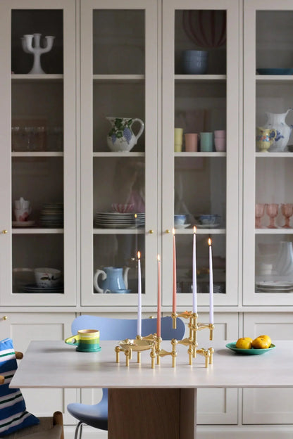 Stackable Brass Candle Holders 2.6 in Height Geometric Accent Pieces for Dining Table Sideboard Living Room Décor