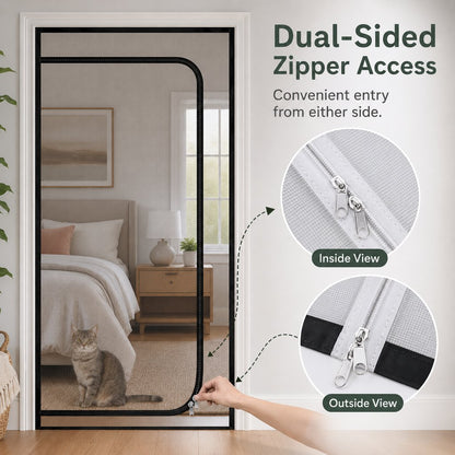 Ortekor Zippered Pet Mesh Door Barrier for Bedrooms & Home Offices - Helps Keep Cats in Designated Rooms Without Closing the Door
