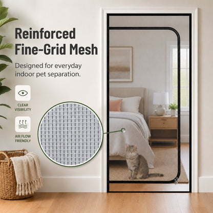 Ortekor Zippered Pet Mesh Door Barrier for Bedrooms & Home Offices - Helps Keep Cats in Designated Rooms Without Closing the Door