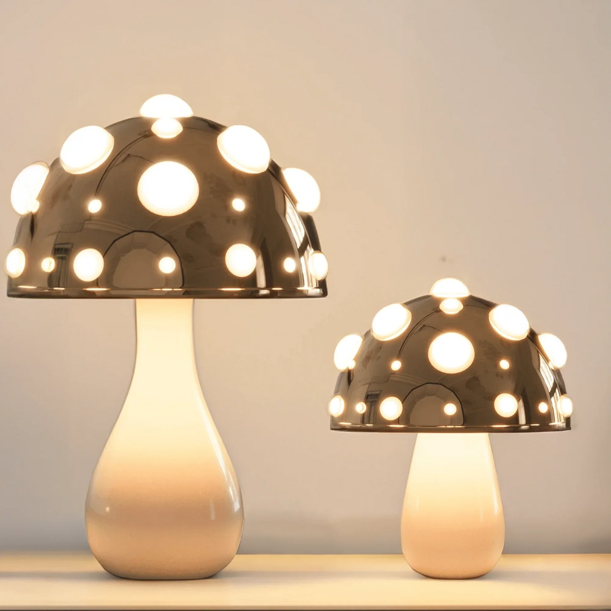 Rechargeable LED Desk Lamp with 3 Brightness Modes, Gold Aluminum Mushroom Night Light for Bedroom, Office & Living Room