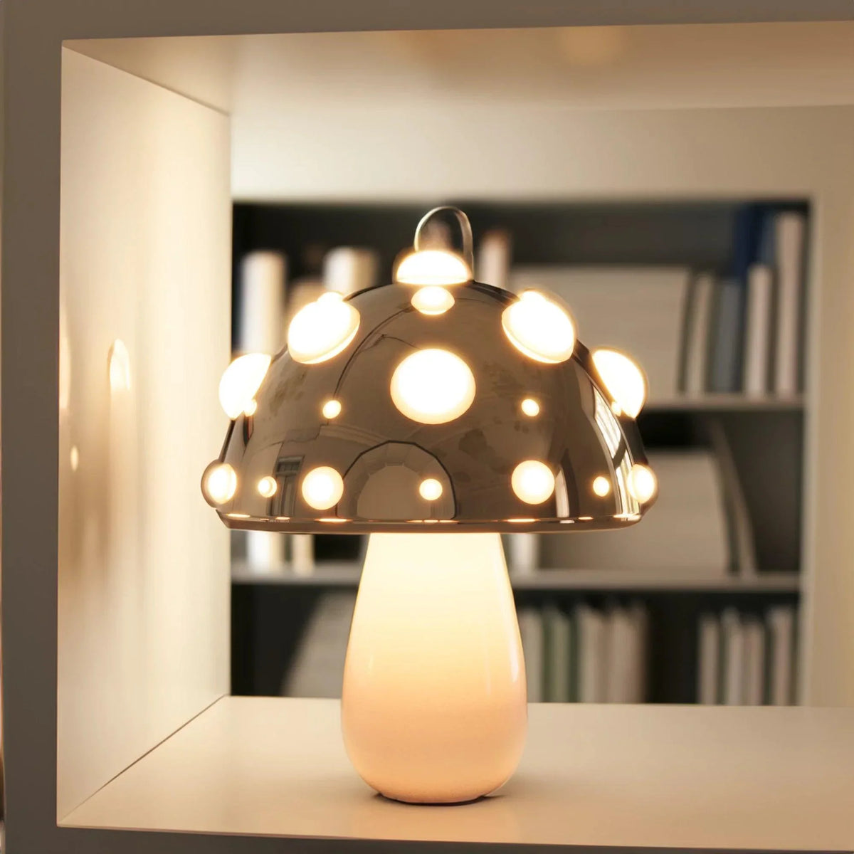 Rechargeable LED Desk Lamp with 3 Brightness Modes, Gold Aluminum Mushroom Night Light for Bedroom, Office & Living Room