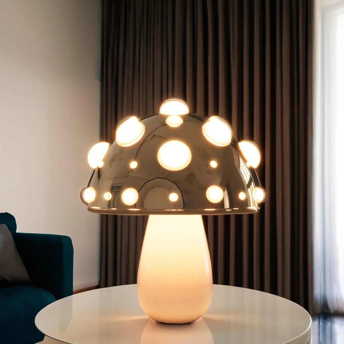 Rechargeable LED Desk Lamp with 3 Brightness Modes, Gold Aluminum Mushroom Night Light for Bedroom, Office & Living Room