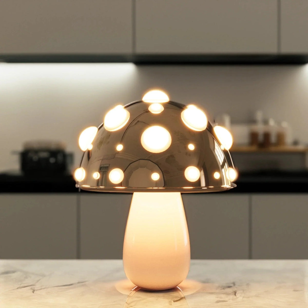 Rechargeable LED Desk Lamp with 3 Brightness Modes, Gold Aluminum Mushroom Night Light for Bedroom, Office & Living Room