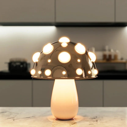 Rechargeable LED Desk Lamp with 3 Brightness Modes, Gold Aluminum Mushroom Night Light for Bedroom, Office & Living Room