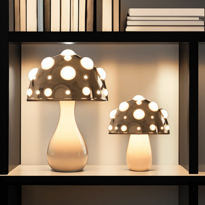 Rechargeable LED Desk Lamp with 3 Brightness Modes, Gold Aluminum Mushroom Night Light for Bedroom, Office & Living Room