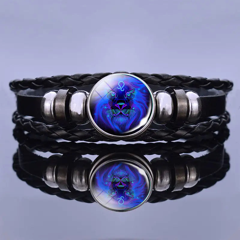 Astrological Sign Leather & Gemstone Bracelet – Handwoven Lapis & Sodalite Jewelry for Men & Women