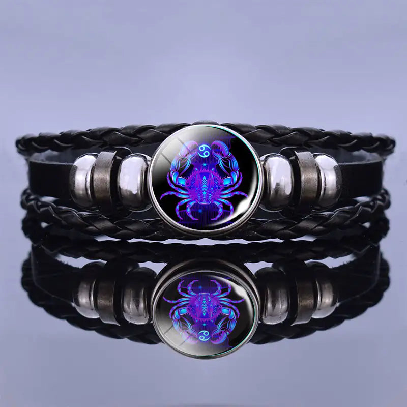 Astrological Sign Leather & Gemstone Bracelet – Handwoven Lapis & Sodalite Jewelry for Men & Women