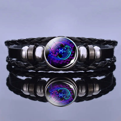 Astrological Sign Leather & Gemstone Bracelet – Handwoven Lapis & Sodalite Jewelry for Men & Women