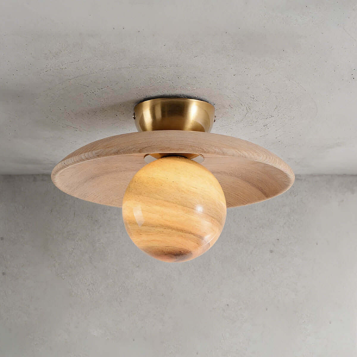 Flush Mount Light Fixture Natural Wood 11 Inch Clear Glass Sphere G9 Socket Hallway Foyer Entry Ceiling Lighting for Modern Minimalist Scand