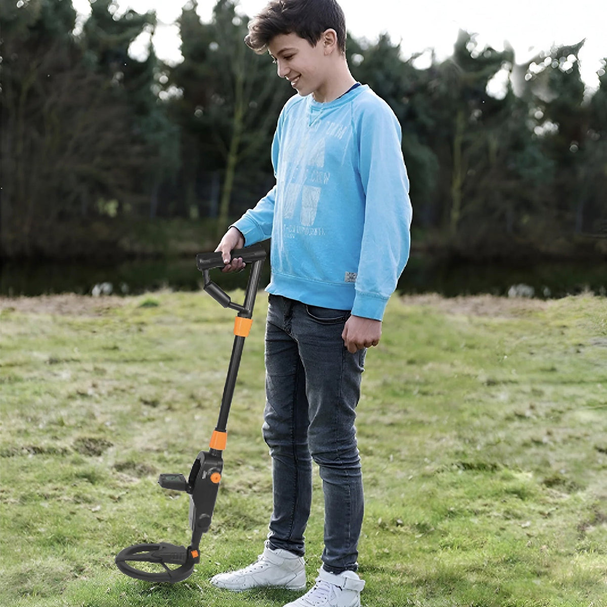Junior Metal Detector with Waterproof Coil & Target ID – Adjustable Treasure Finder for Kids Ages 6-12 – Beach, Park & Backyard Detecting