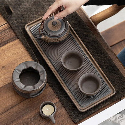 Handcrafted Ceramic Teapot Set with Warmer and Serving Tray for Mindful Tea Rituals, Japanese-Inspired Design for Green Tea, Herbal Blends,