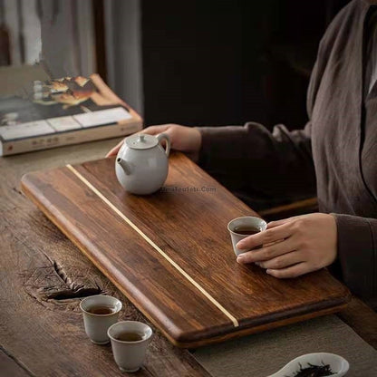 Bamboo Drip Platform 20-Inch Water Drainage Table for Chinese Tea Service Teapot Cup Holder Board Home Brewing Station Countertop Accessory